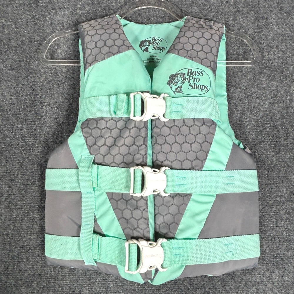 Bass Pro Shops Life Vest XS Gray Mint Green Honeycomb USCG Approved Type III PFD